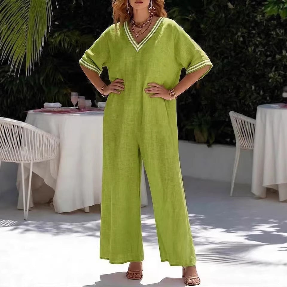 Chic Solid-Color Wide-Leg Casual Jumpsuit