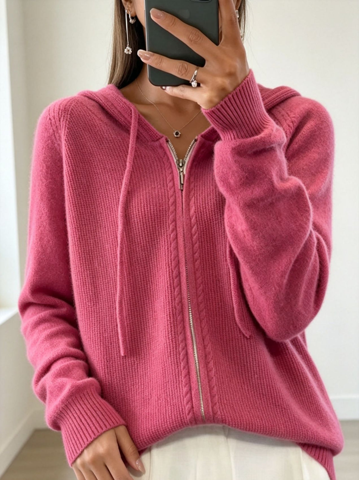Womens Faux-wool Cardigan Loose-fit Sweater Jacket