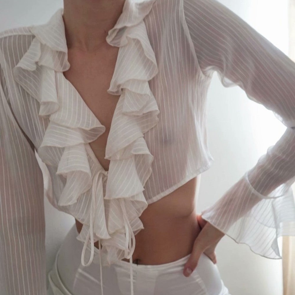 Women's Sheer Striped V-Neck Sunscreen Cardigan