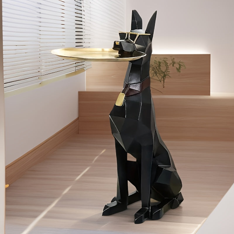 [1pc Elegant Dog Figurine] 1pc Large Elegant Gentleman Dog Figurine | 29.1-inch Resin Decorative Sculpture with Tray, Suitable for Living Room, TV Cabinet and Sofa Side, Home Decor Style Plaque…
