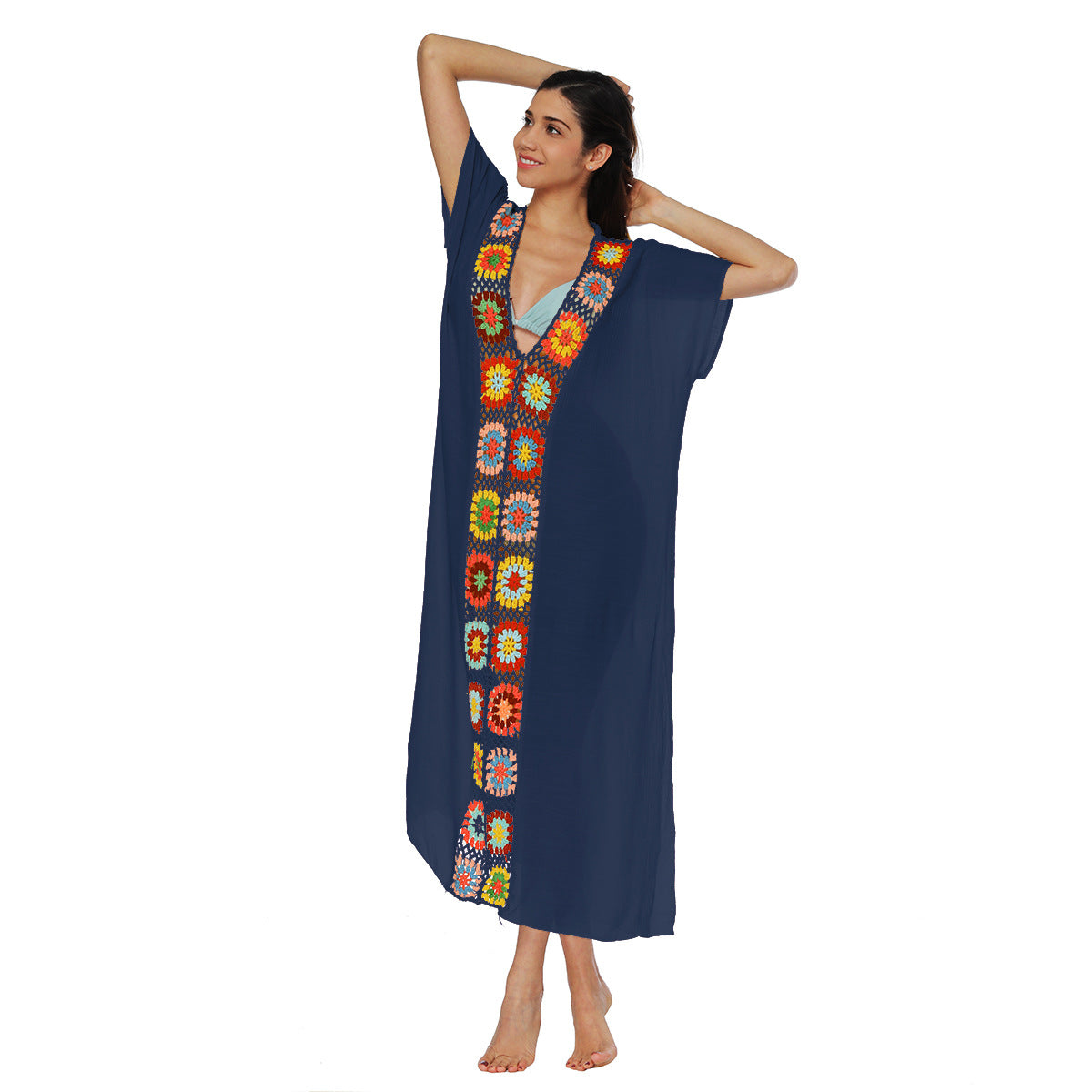 Hand-Knitted Patchwork Slit Maxi Dress