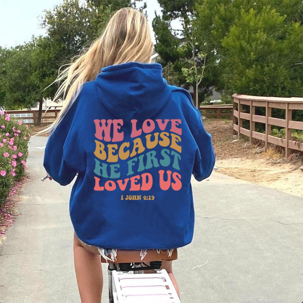 Cozy Solid Color Letter Printed Pullover Sweatshirt