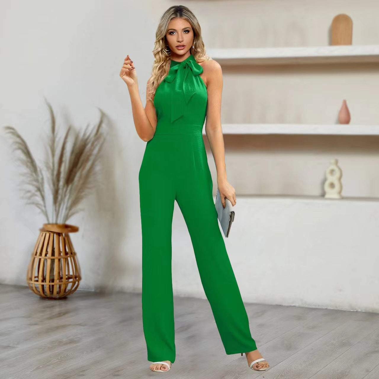 Elegant Pleated Bow-Tie Women's Jumpsuit