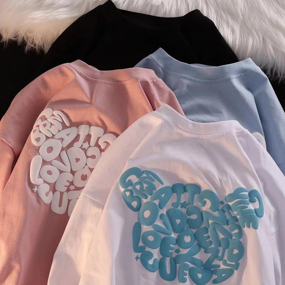 Loose-Fit Korean Print Tee – Fresh, Sweet Short Sleeve Top