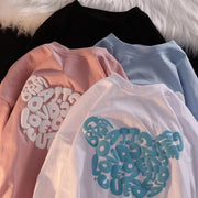 Loose-Fit Korean Print Tee – Fresh, Sweet Short Sleeve Top