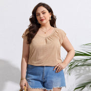 Khaki Pleated Raglan Short-Sleeve Top – Casual & Comfortable