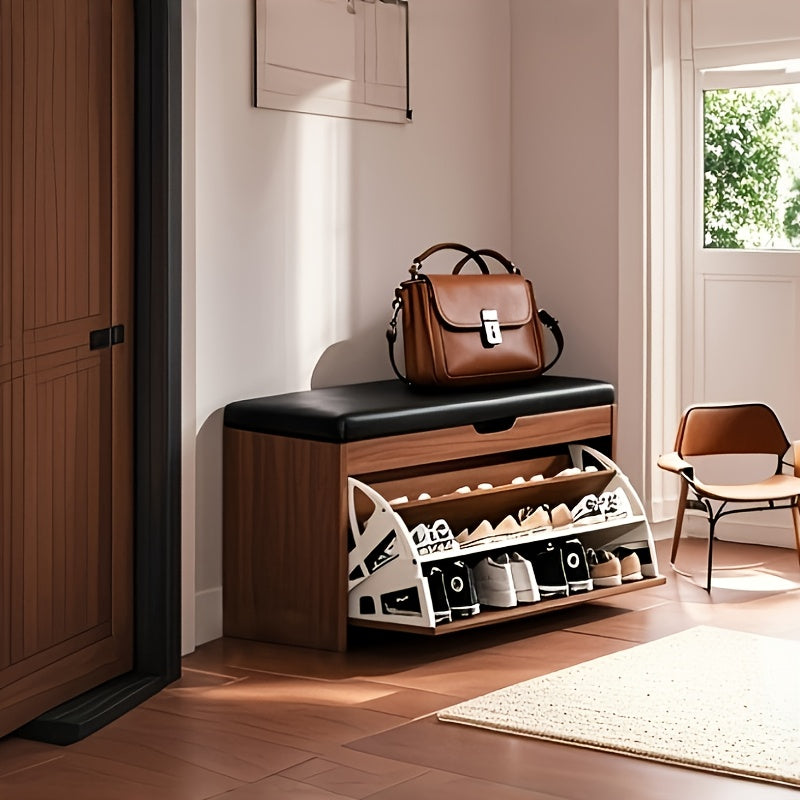 Shoe Bench with Flip-Drawer Freestanding Shoe Rack - Shoe Bench with Flip-Drawer and Seat Cushion for Entryway
