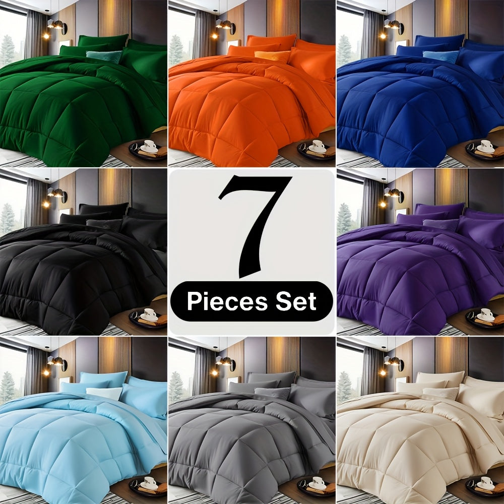 5/7pcs Luxurious Checkered Comforter, Soft Microfiber, Lightweight, Breathable, Easy Care-And Bed In A Bag Convenience for All Seasons, with Comforter, Flat Sheet, Fitted Sheet, And Pillowcases, Be...