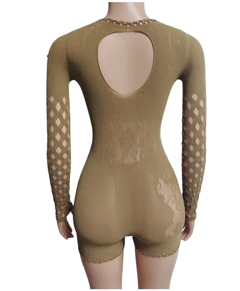 Lady Sexy Mesh See-through Hollow Siamese Shorts