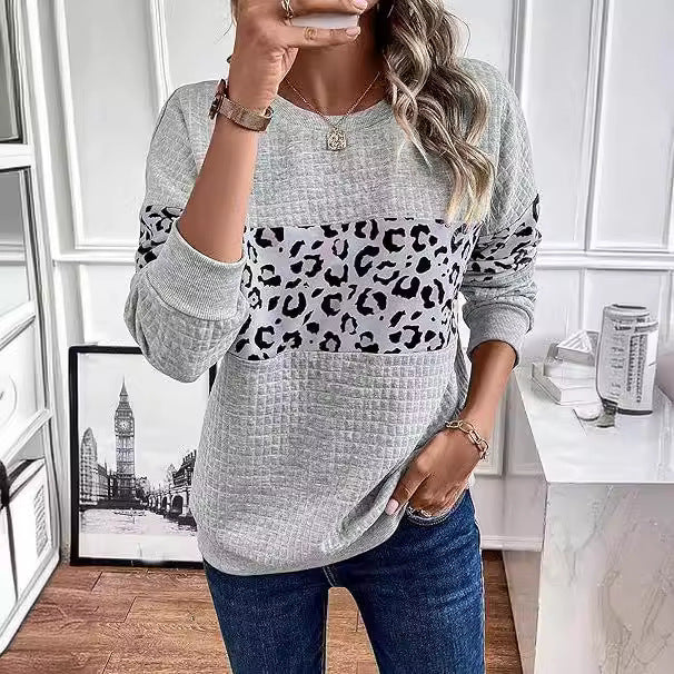 Chic Leopard Print Long Sleeve Casual Sweatshirt