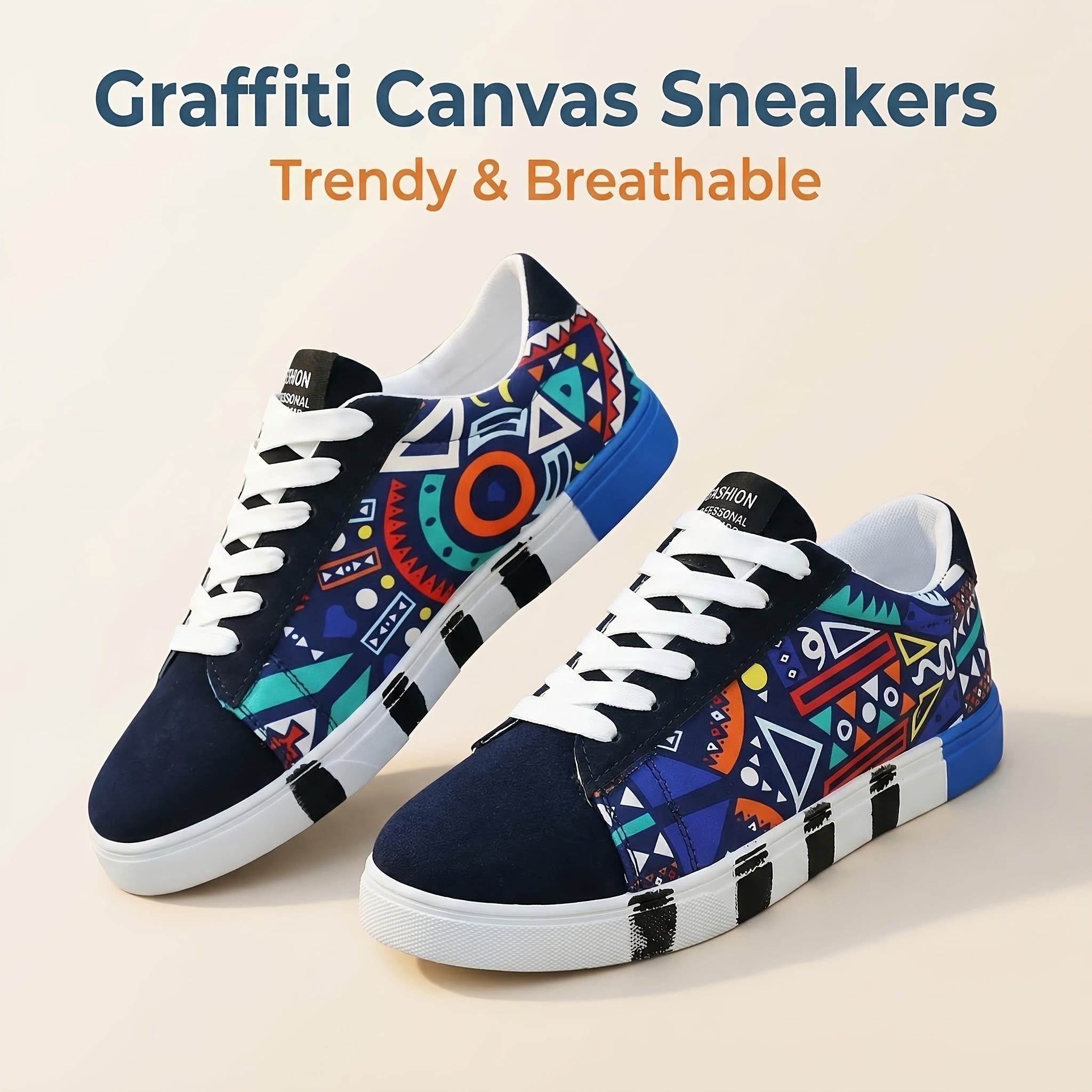 Men's Canvas Graffiti Style Lace-Up Summer Sneakers