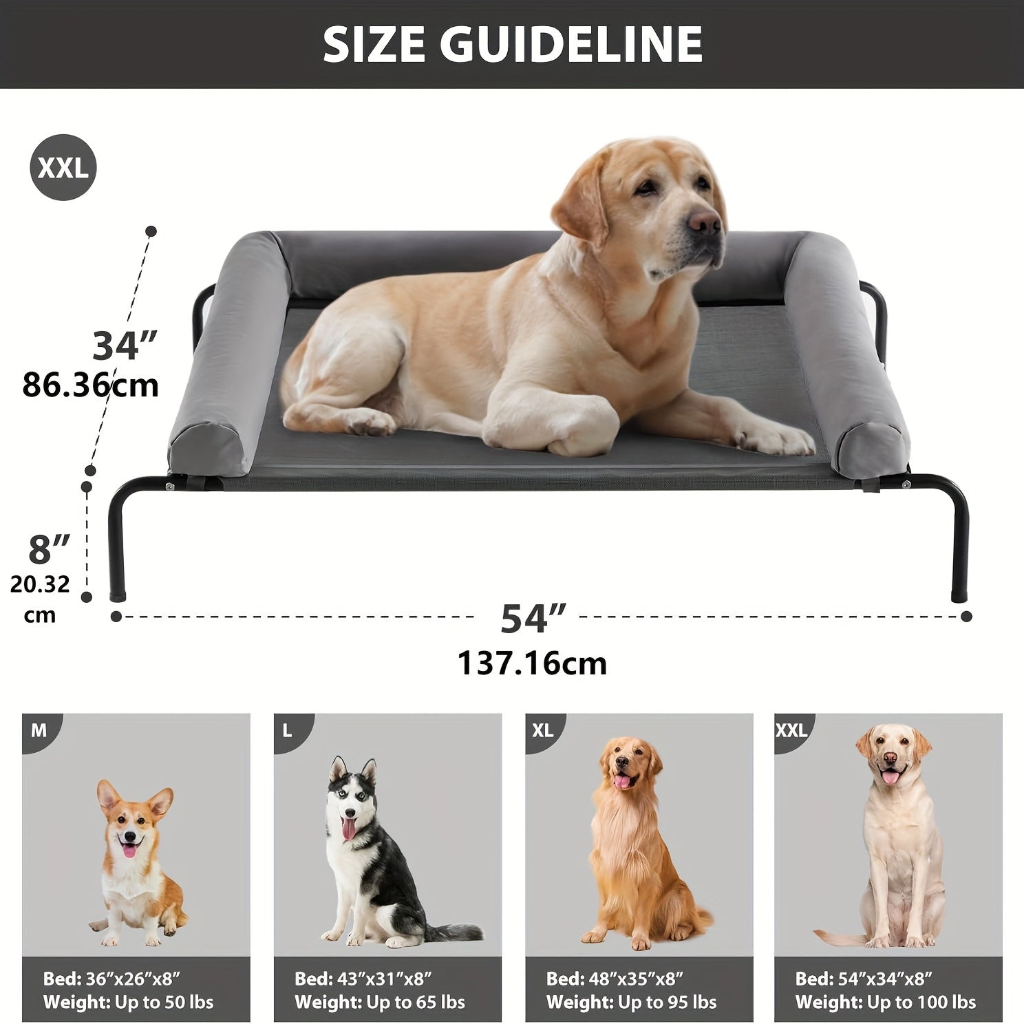 Large Elevated Cooling Dog Bed With Chew-proof Mesh & Skid-resistant Feet - Portable Raised Pet Cot For Medium/large Dogs, Breathable Outdoor/indoor Use, Durable Rectangular Design With Easy
