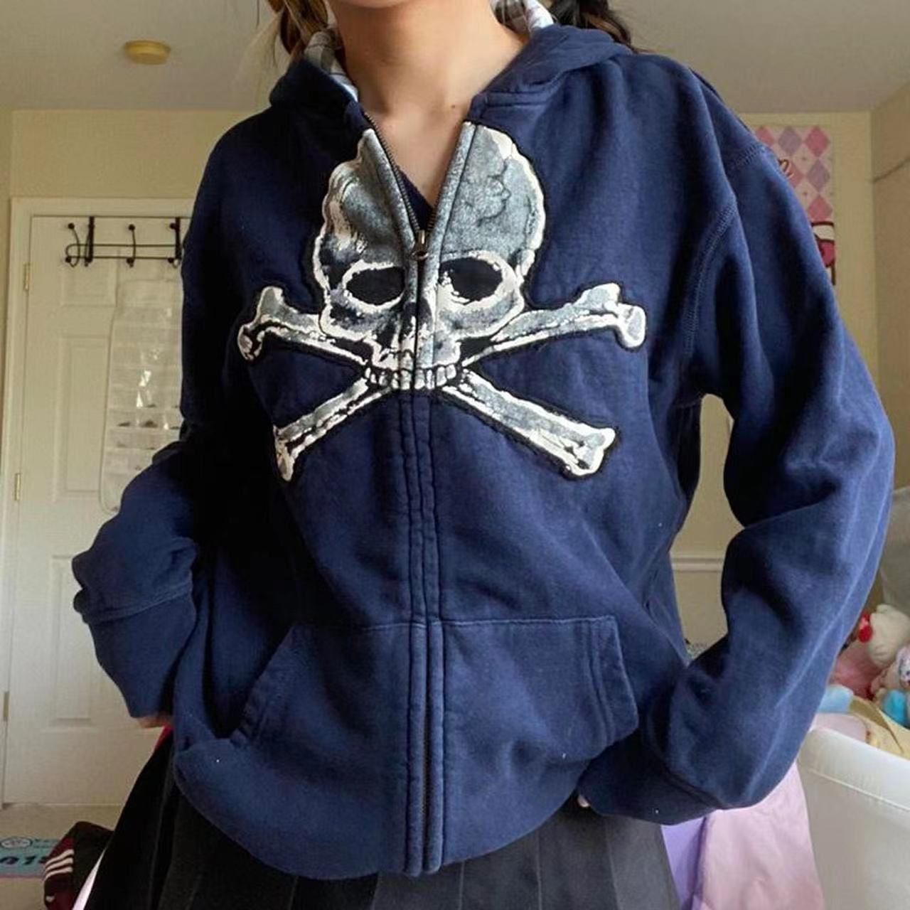 Women's Fleece Skull Print Zip-Up Hoodie