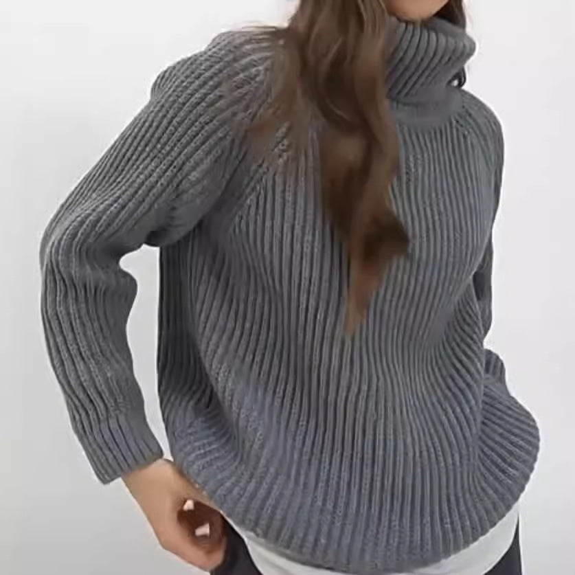 Womens Solid-color Loose-fit Turtleneck Knitted Sweater