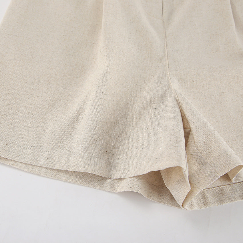 French Cotton Linen High-Waist Casual Jumpsuit