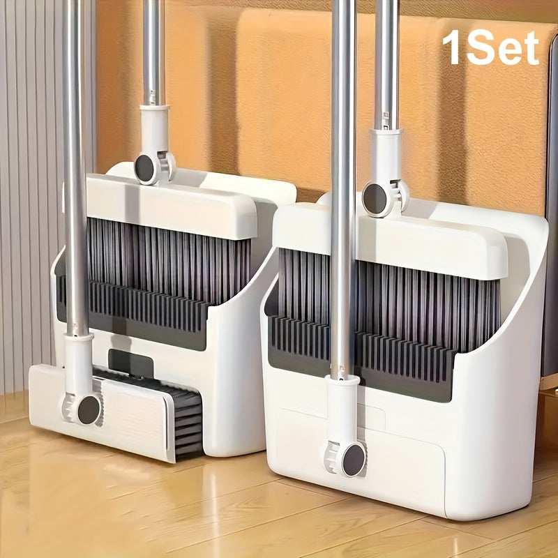 3-in-1 Foldable Broom and Dustpan Combo Set with Floor Brush - Space-Saving Cleaning System, Quick-Dust Removal, Durable Plastic Construction for Home, Office, Kitchen, Bathroom, Hard Floors - Idea...