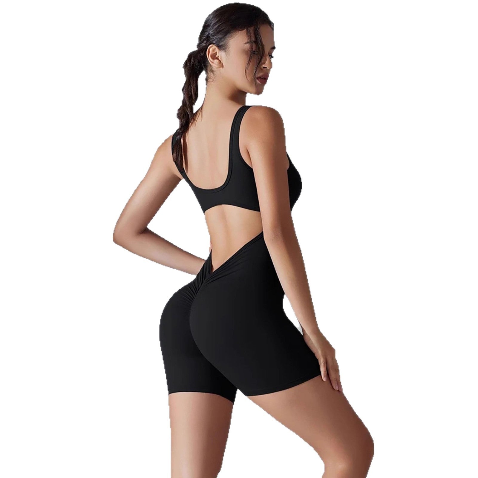 Seamless Slim-Fit Solid Backless Yoga Jumpsuit