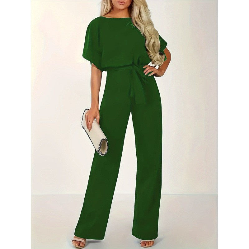 Women's Summer Button Lace-up Short-sleeved Jumpsuit