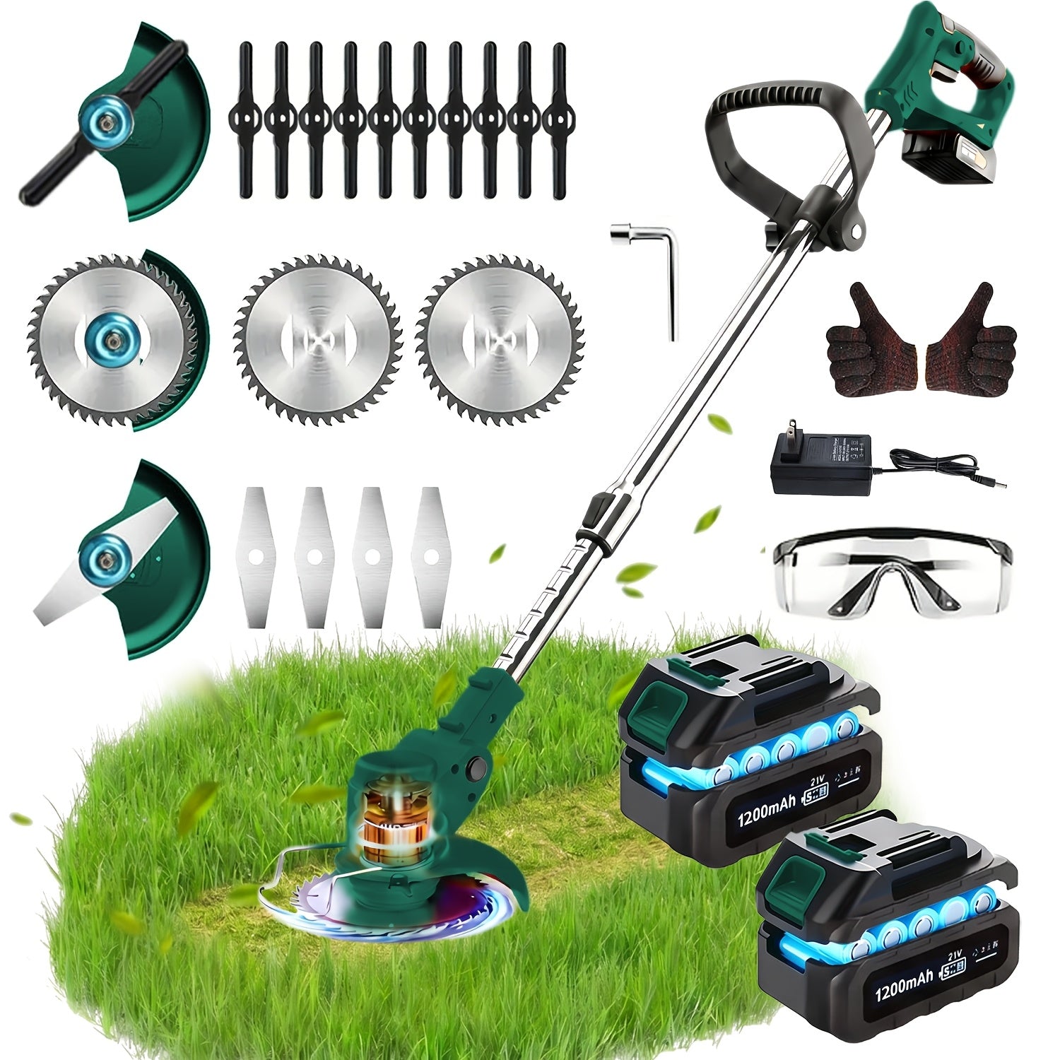 Portable Cordless Electric Lawn Mower and Trimmer with High‑Capacity Lithium‑Ion Battery and 3 Blade Types