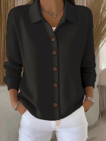 Button-knitted Lapel Sweater Cardigan Coat for Women