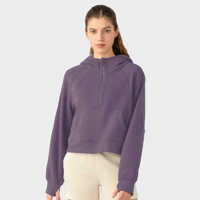 Autumn And Winter Hoodie Half Zipper Sweater Women's Short Casual Loose All-Match Sports Top