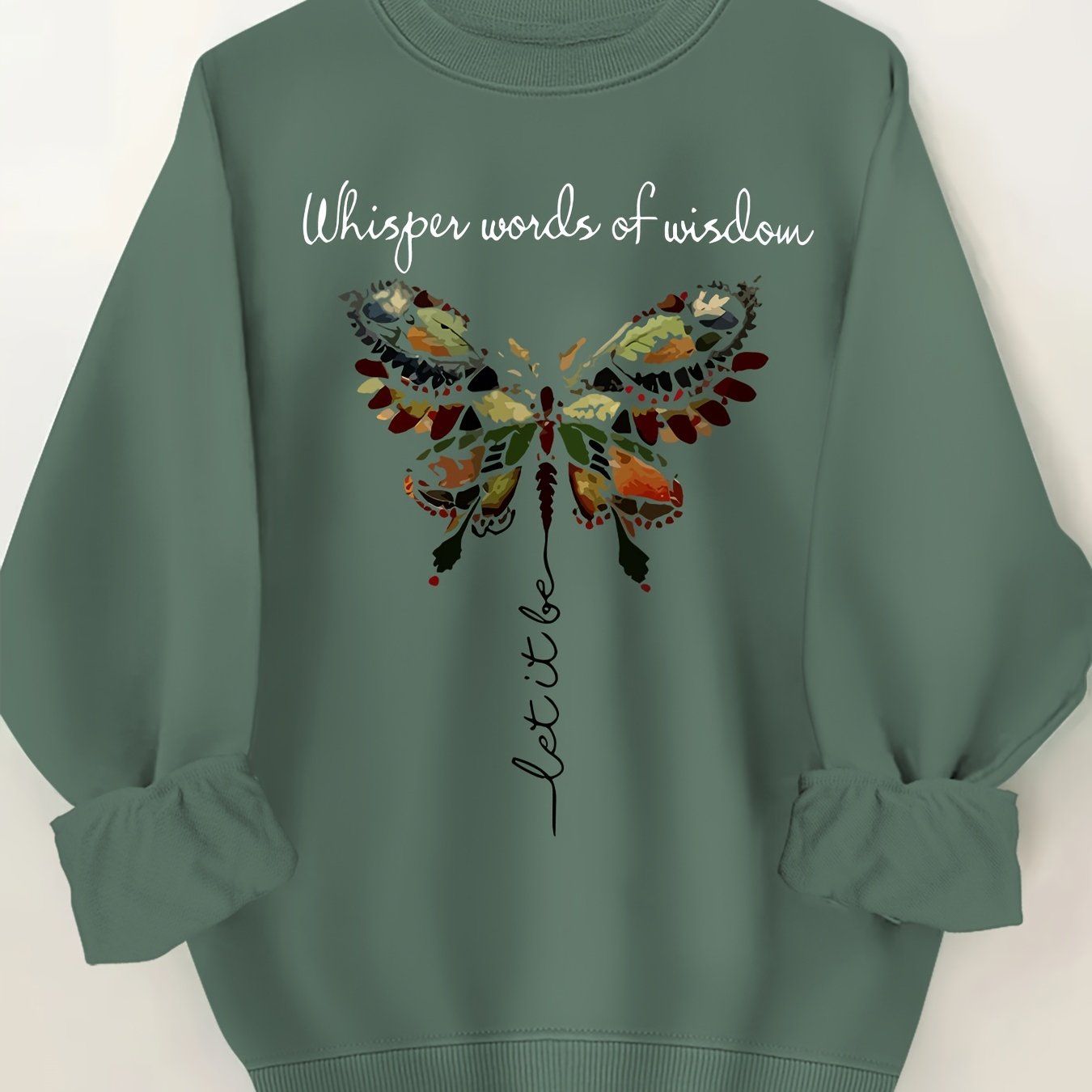 Women's Oversized Butterfly Graphic Long Sleeve Sweatshirt, Round Neck, Casual, Machine Washable