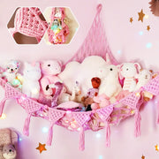Four‑Color Illuminated Plush Storage Net with Heart‑Shaped Tassels and Hooks