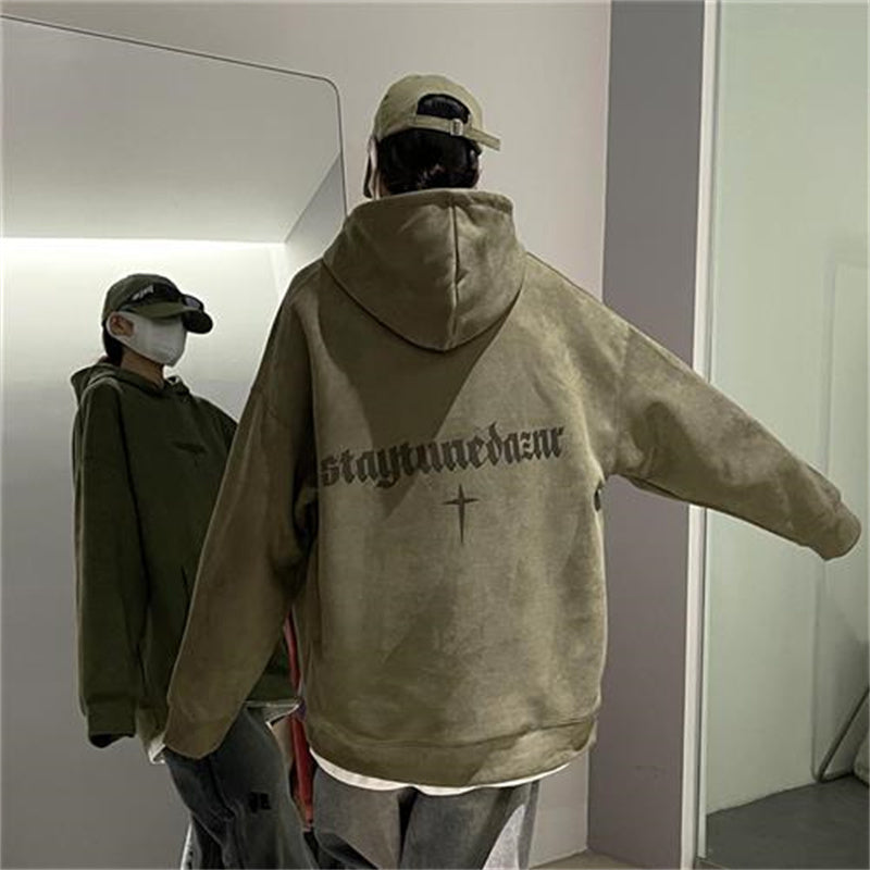 Plush Fleece Burgundy Suede Pullover Hoodie