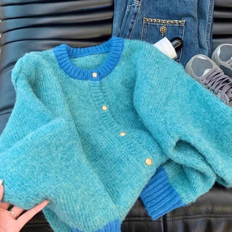 Spring and Autumn Thick Idle Style Small Knitted Cardigan Top