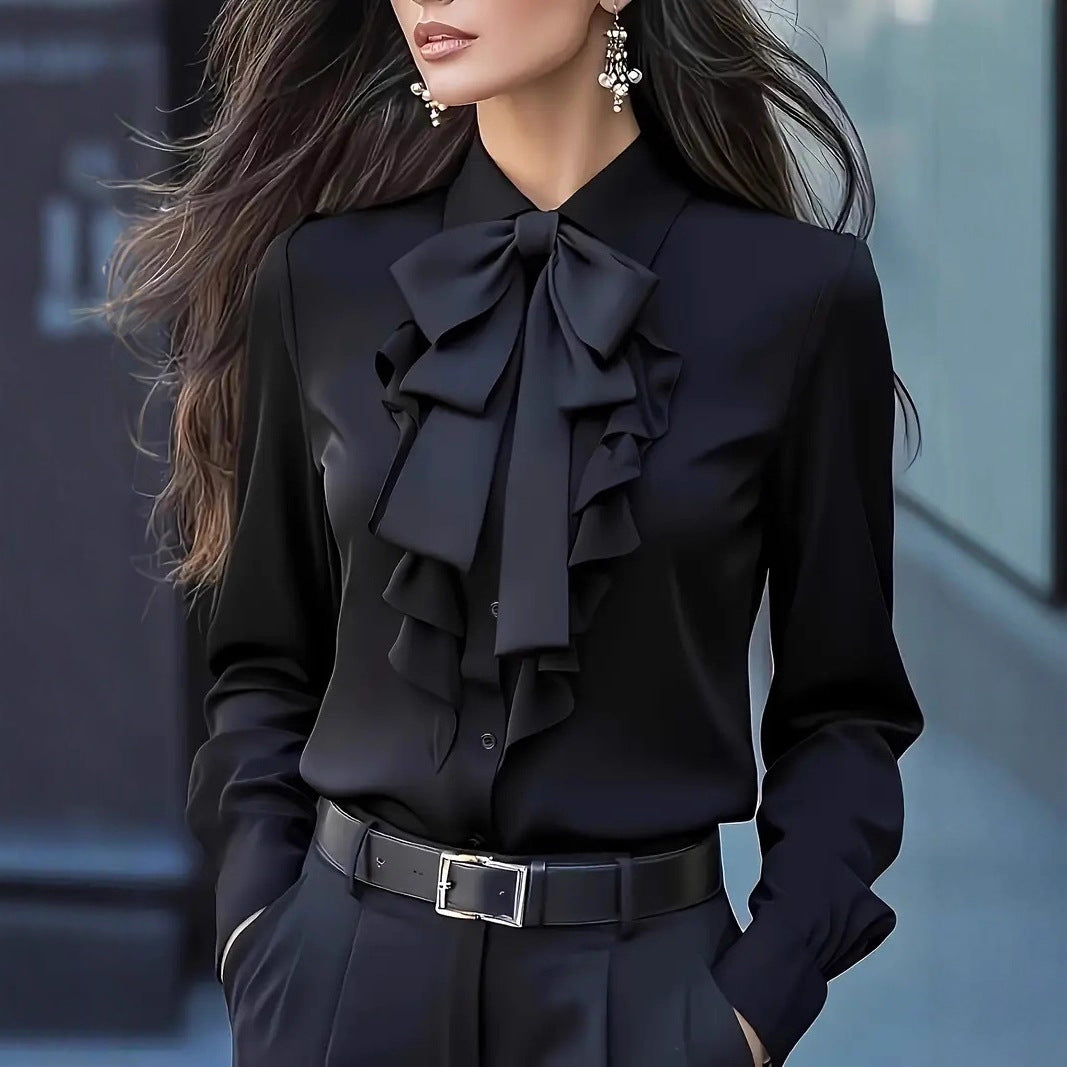 Sophisticated And Elegant Long-sleeve Solid-color Shirt