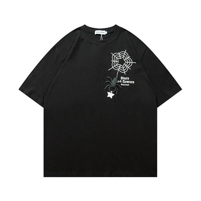 Spider Web Puff Print Unisex Streetwear T-Shirt