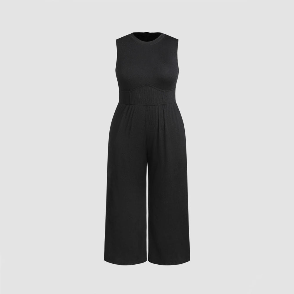 Women's Plus Casual Solid Color Stretchy Jumpsuit