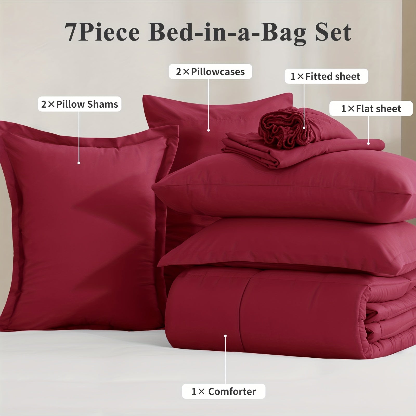 7pcs Ultra-Soft Bed In A Bag, Down Alternative Bedding Sets With All Season Quilted Comforter, Flat Sheet, Fitted Sheet, Pillowcases -Gifts For The Family And Friends