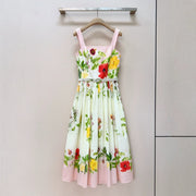 Pleated Wide-skirt Cotton Slip Dress for Women