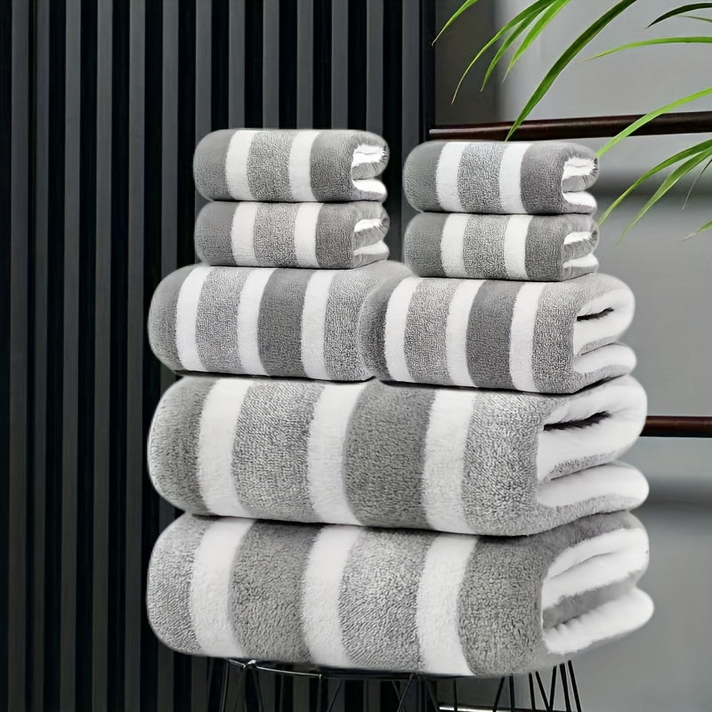 8pcs set, no hair loss, super water absorption, super soft five-star hotel standard two-color striped interval bath towel combination, including 2 large bath towels, 2 large Bath Towels and 4 Bath...
