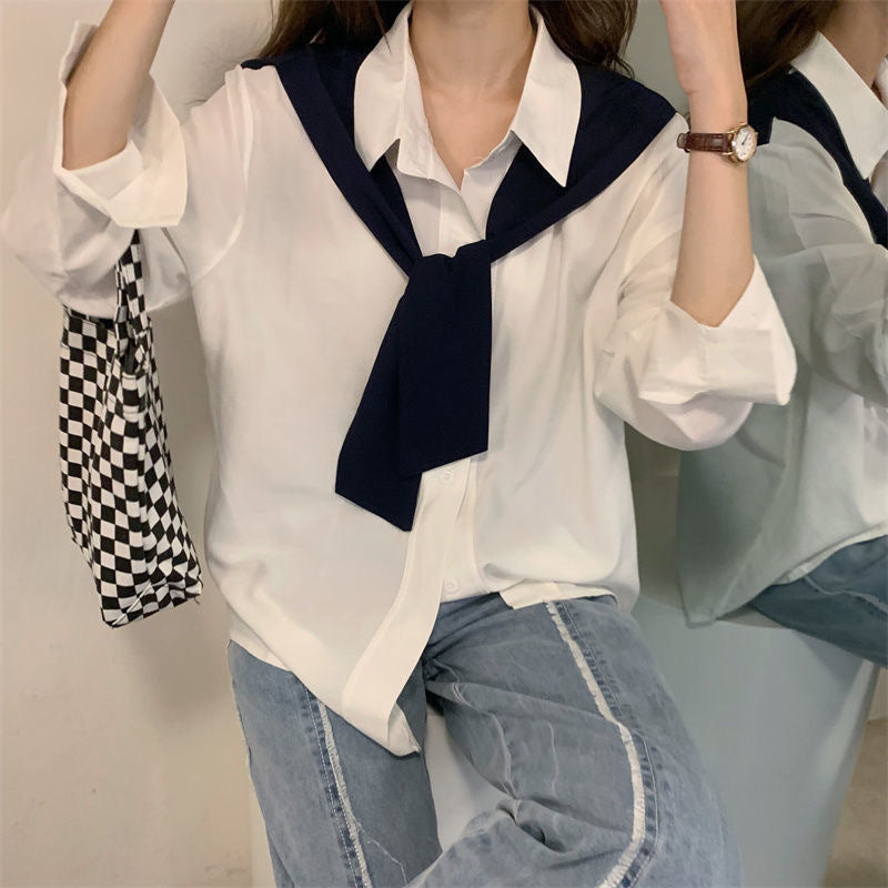 Chic Women's Layered Chiffon Long-Sleeve Shawl Shirt