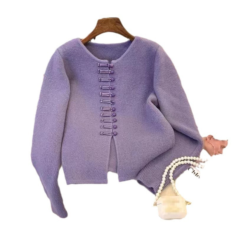 Lazy and Versatile New Chinese-style Buttoned Knitwear