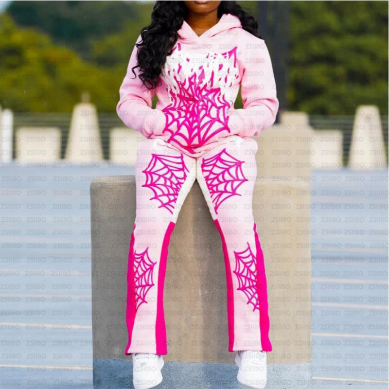 Edgy Spider Web Printed Hoodie & Trousers Set