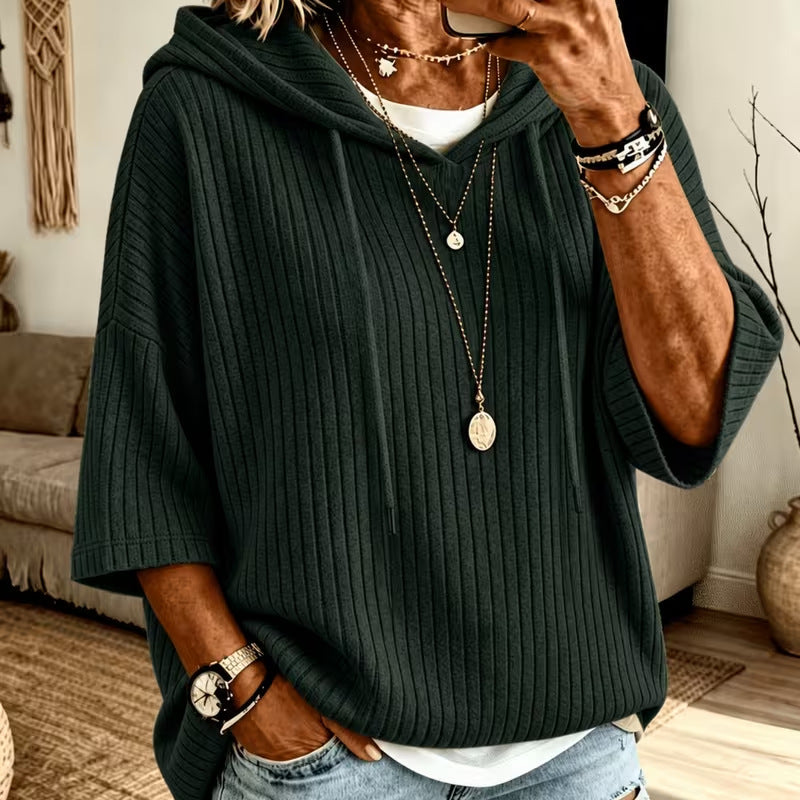 Solid-color Hoodie with Double Hoods and a Drawstring