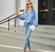 New Fashion Long Sleeve V-neck Women's Shirt