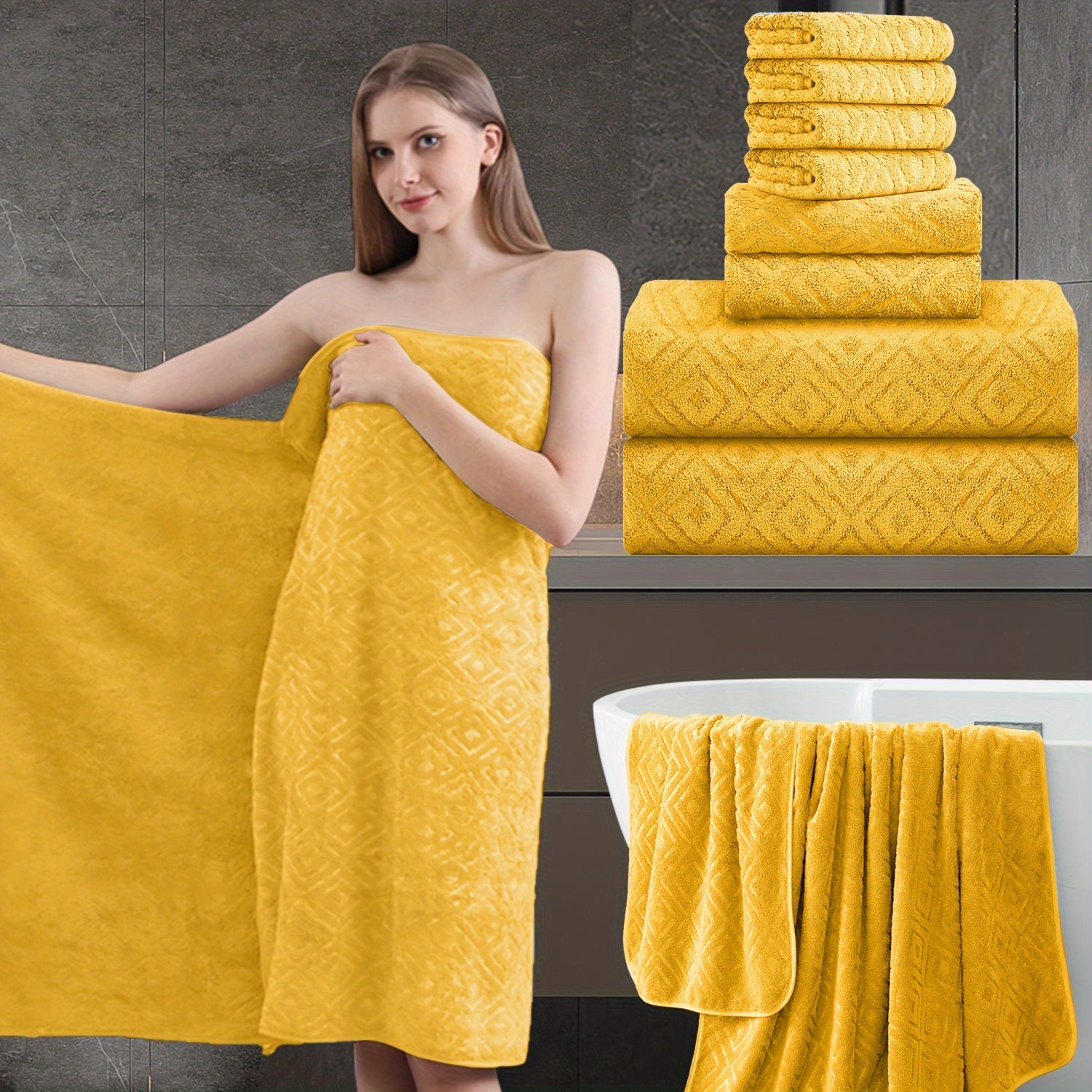 8pcs Extra Large Bath Towel, Ultra-Soft Thick Bath Towel Highly Absorbent Quick Dry Towel 700GSM Includes 2 Oversized Bath Towels & 2 Hand Towels & 4 Towels for Bathroom Hotels Gym, Wash Cloths