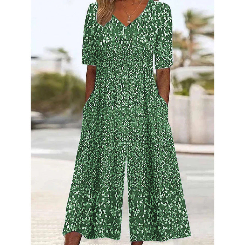 Womens Plus-Size Elegant Printed Sleeveless Jumpsuit