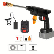 Portable Wireless Electric High‑Pressure Car Wash Cleaner with Rechargeable Battery and Green Stainless Steel Foam Nozzle