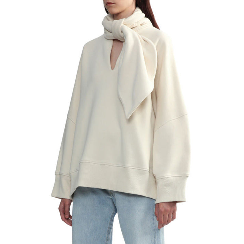 Women's Loose Scarf Collar Irregular Long Sleeve Sweatshirt