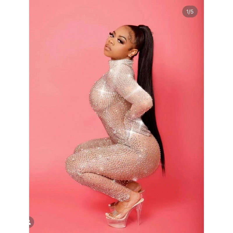 Sparkling Diamond Stretch Clubwear Jumpsuit