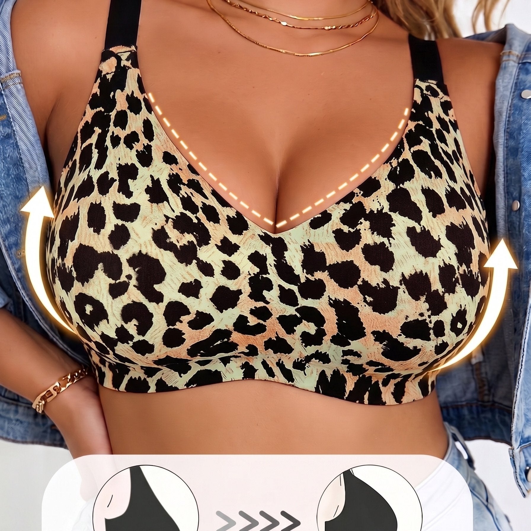 Plus Size Leopard Print Sports Bra with Adjustable Buttons