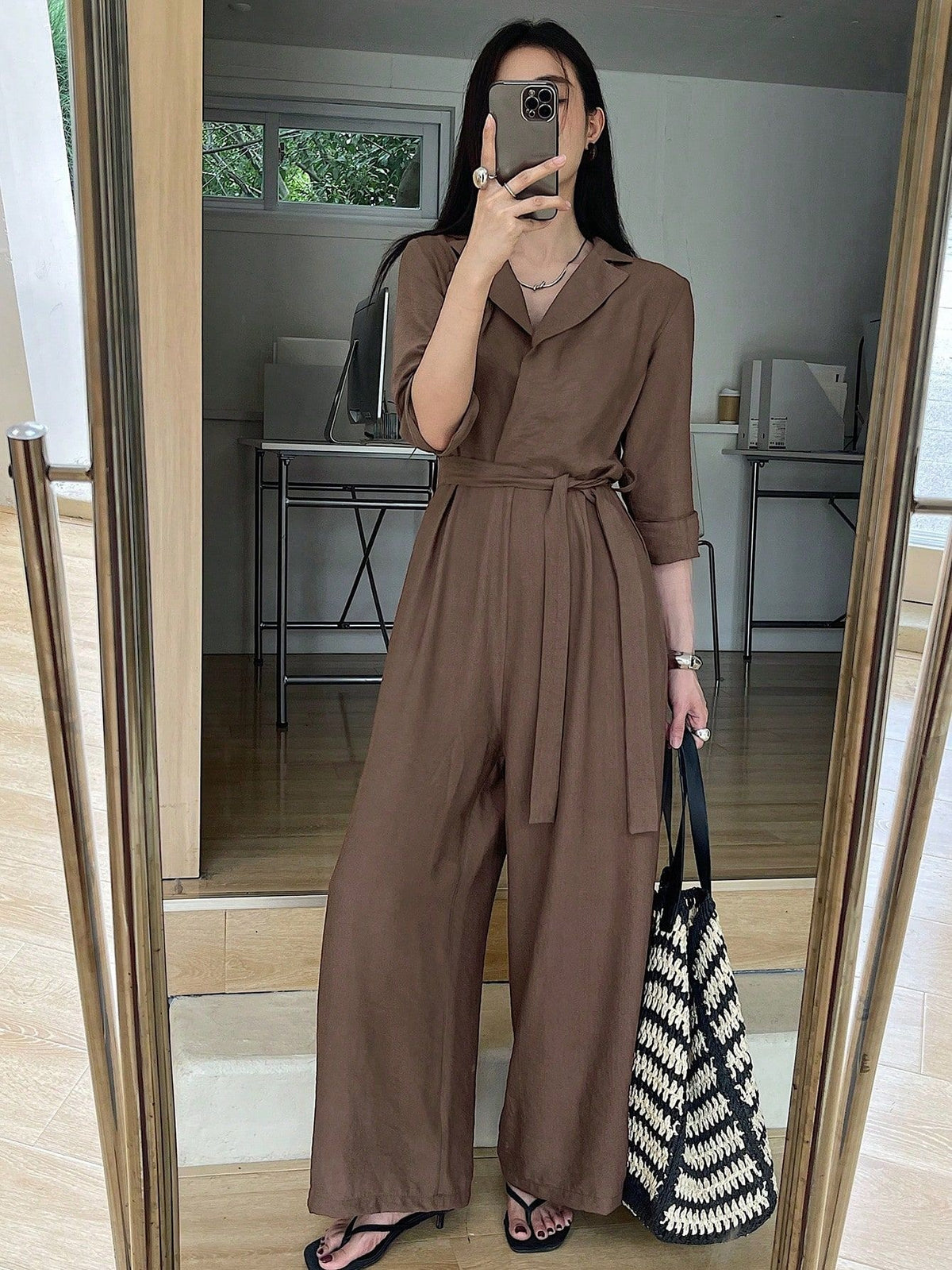 Elegant V-Neck Lace-Up Wide-Leg Jumpsuit