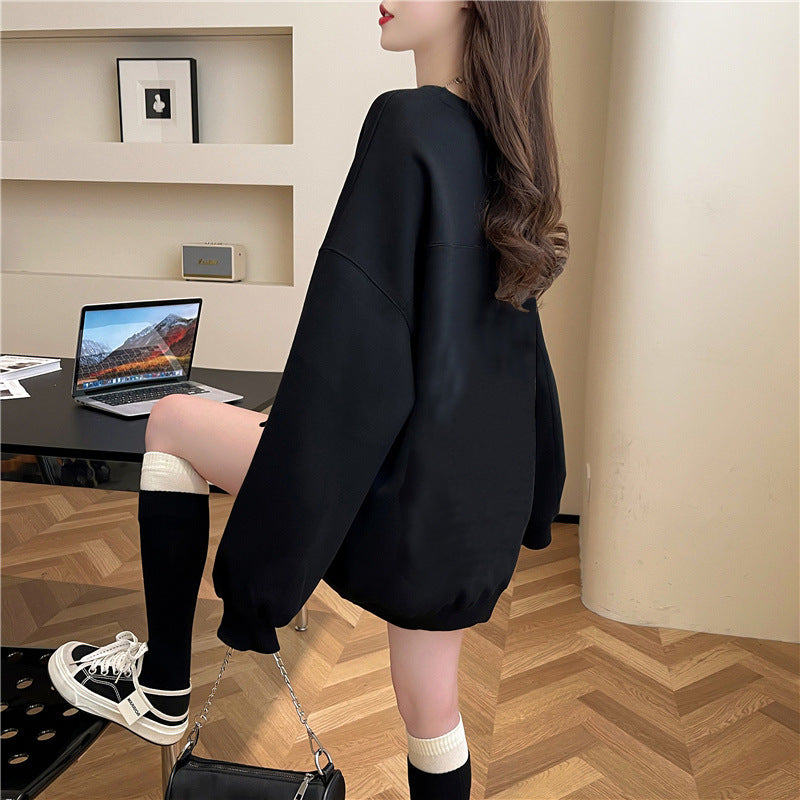 Plus Size Casual Round Neck Cotton Pullover Sweatshirt