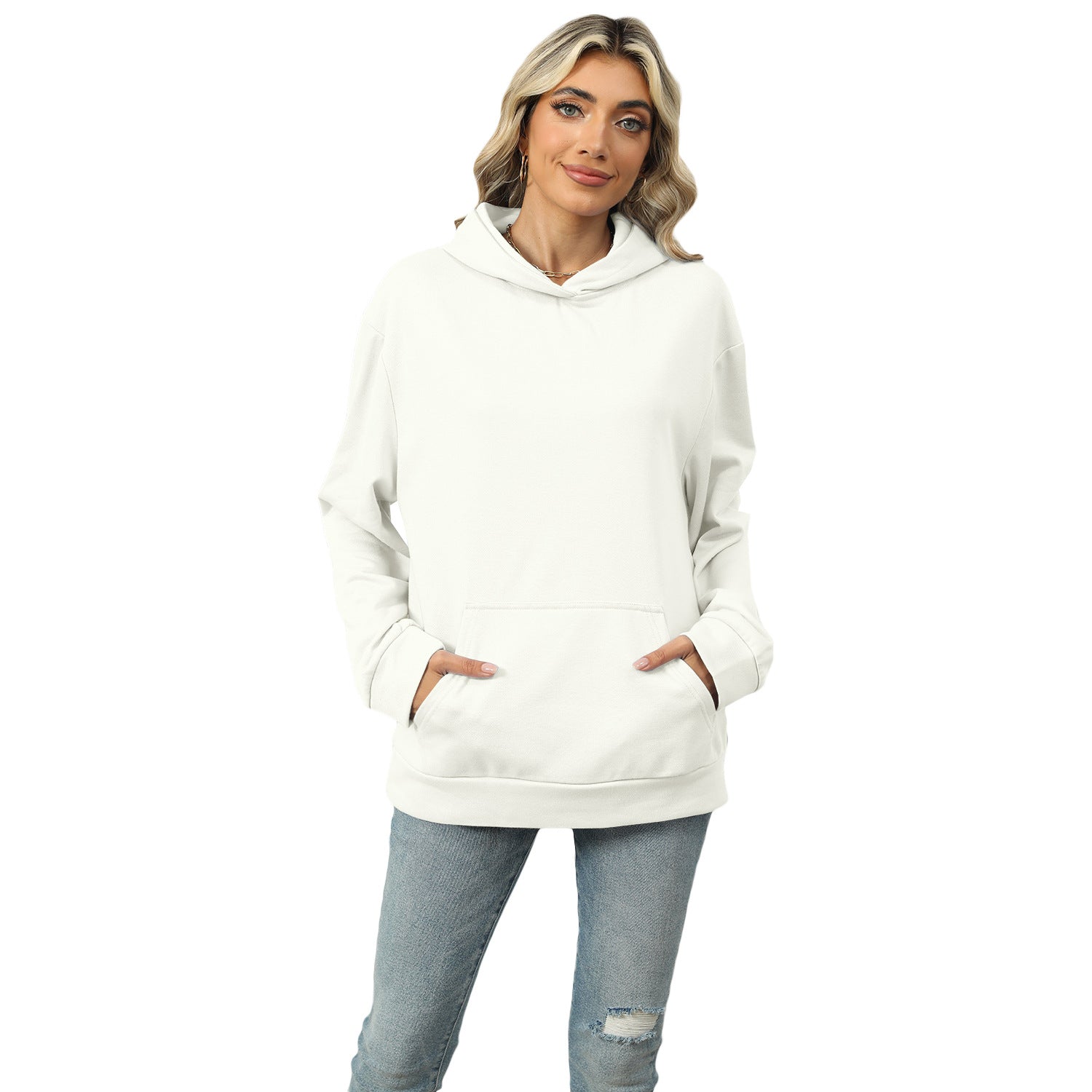 Casual Women's Pocket Hoodie - Cozy Long-Sleeve Sweatshirt