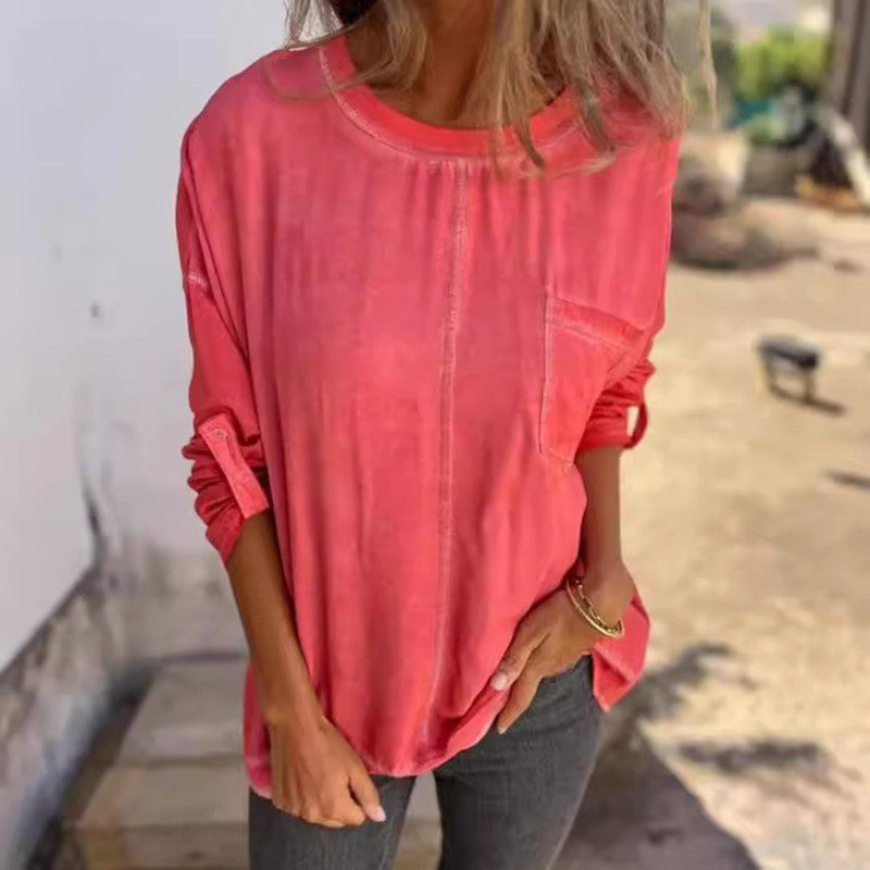 Women's Loose Pocket Pullover Long Sleeve Top